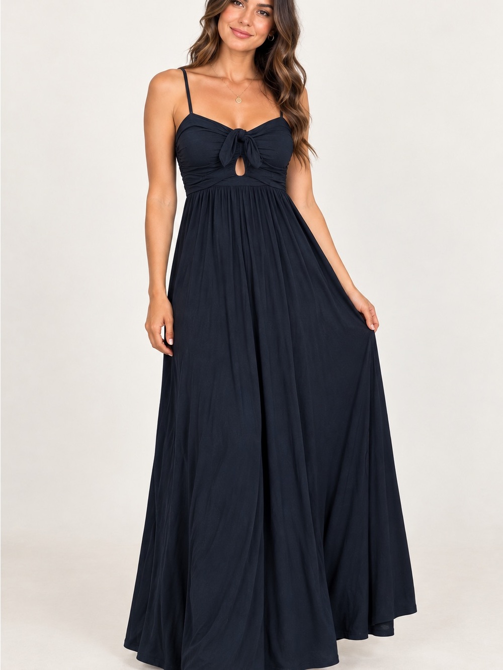 Anthropologie Black Knot-Front Spaghetti Strap Maxi Dress